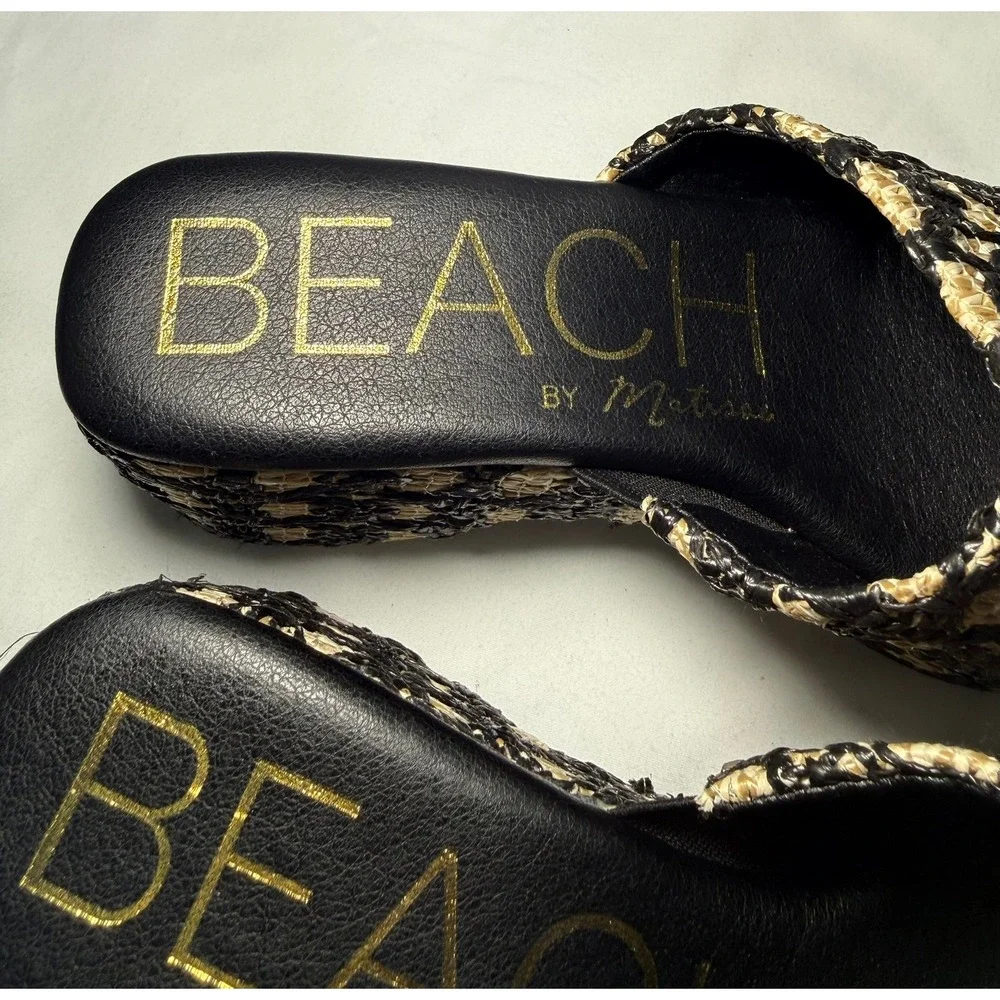 Beach by Matisse Womens 8M Platform Slide Sandals Black Natural Woven Raffia